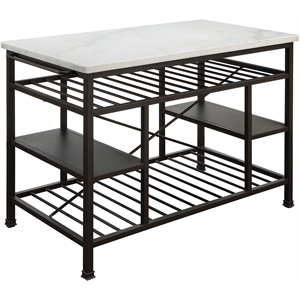 acme lanzo kitchen island in marble and gunmetal