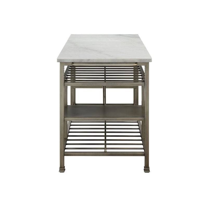 ACME Lanzo Kitchen Island in Marble and Antique Pewter