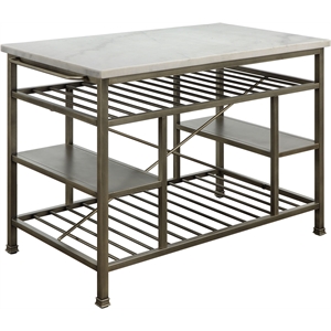 acme lanzo kitchen island in marble and antique pewter