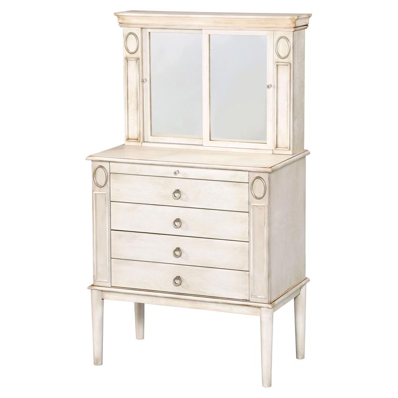 ACME Leven Wooden Jewelry Armoire with 5 Drawers in Antique White