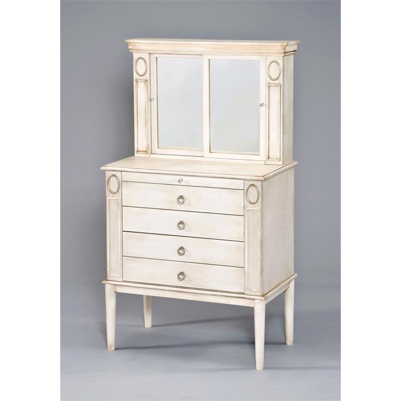 ACME Leven Wooden Jewelry Armoire with 5 Drawers in Antique White