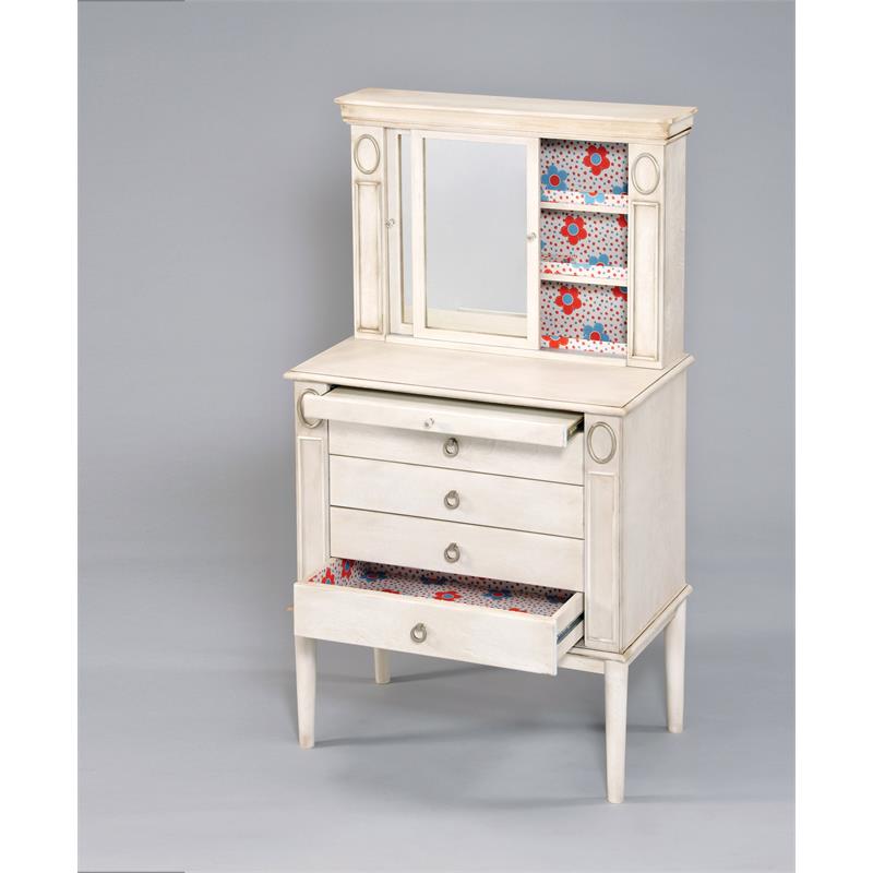 ACME Leven Wooden Jewelry Armoire with 5 Drawers in Antique White