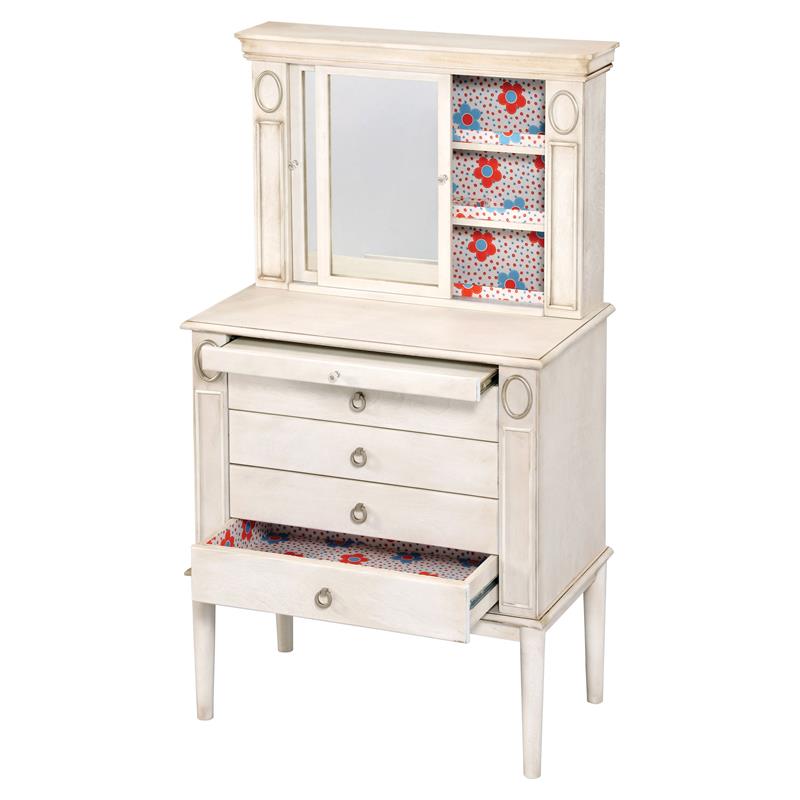 ACME Leven Wooden Jewelry Armoire with 5 Drawers in Antique White