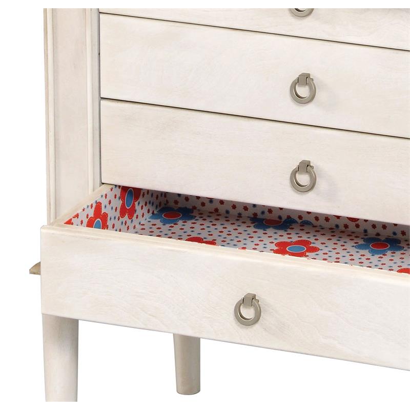 ACME Leven Wooden Jewelry Armoire with 5 Drawers in Antique White