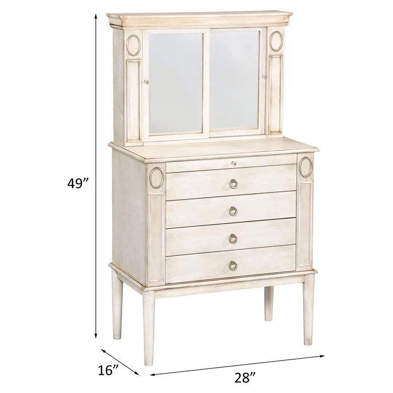 ACME Leven Wooden Jewelry Armoire with 5 Drawers in Antique White