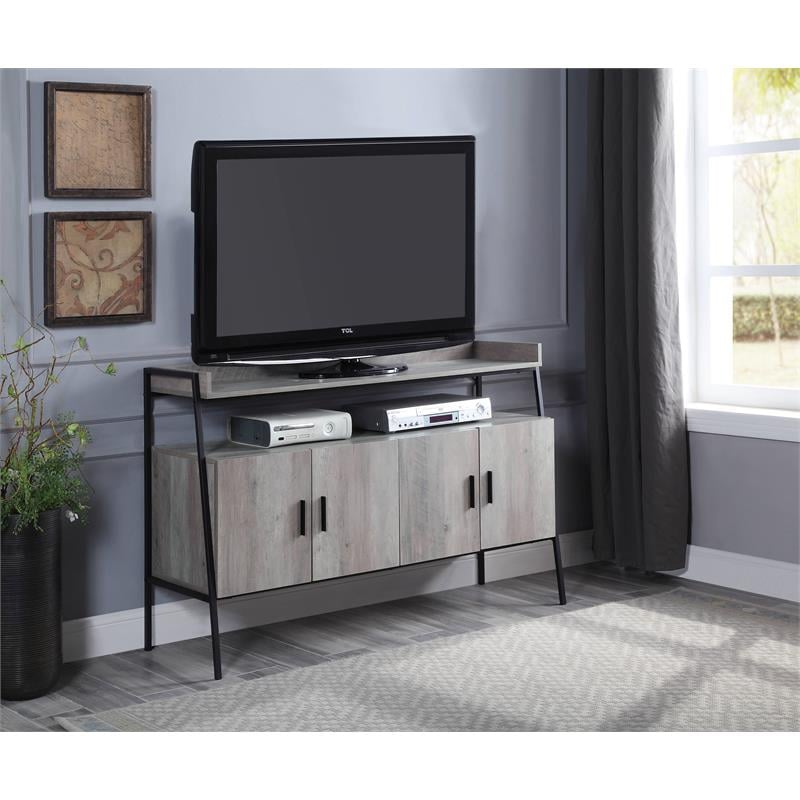 ACME Samiya Wooden 1-Shelf TV Stand with 4 Doors in Gray Oak and Black
