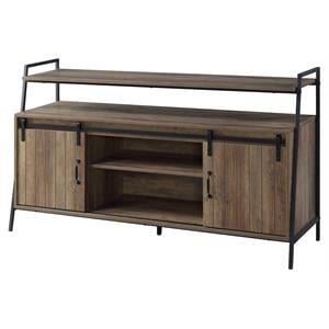 acme rashawn wooden tv stand with 2 open shelves in rustic oak and black