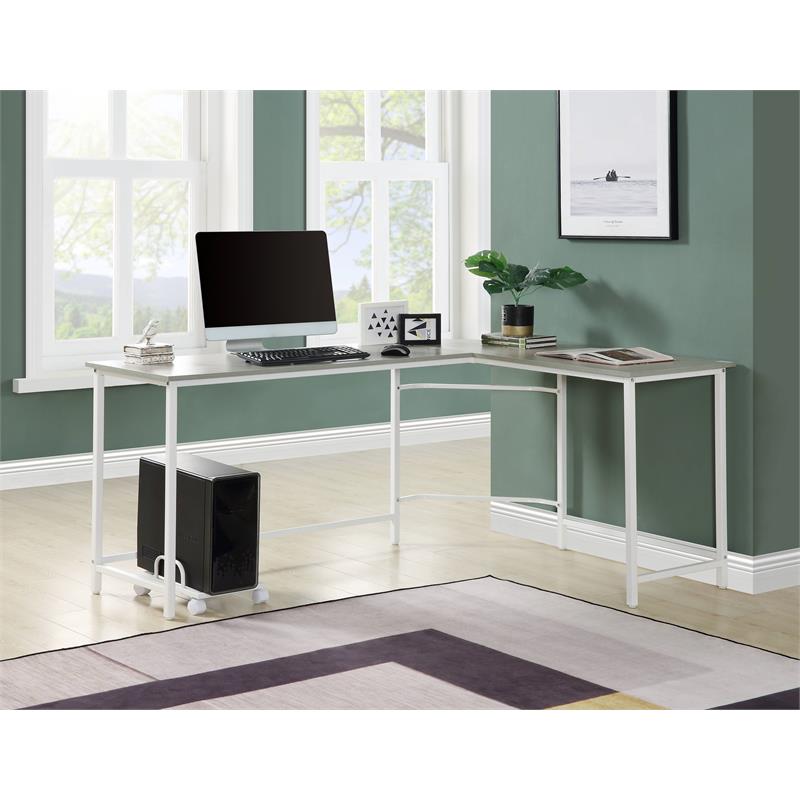 ACME Bambina Wooden Top Computer Desk with Computer Holder in Gray and White