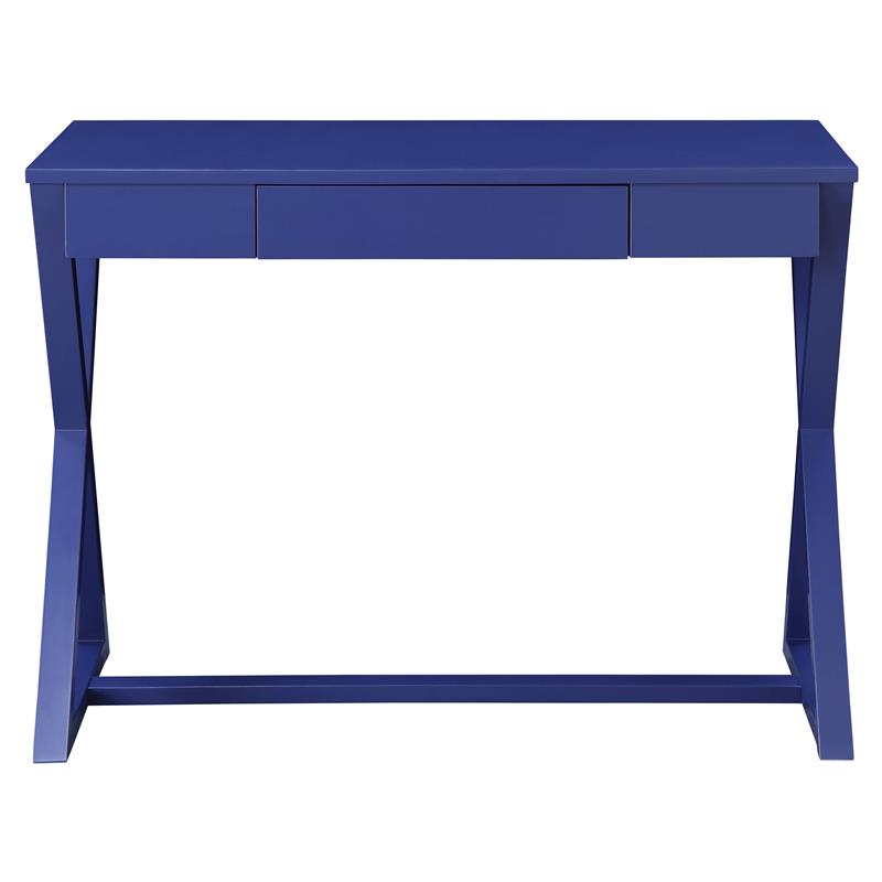 ACME Nalo Wooden 1-Drawer Writing Desk with X-Shaped Base in Twilight Blue