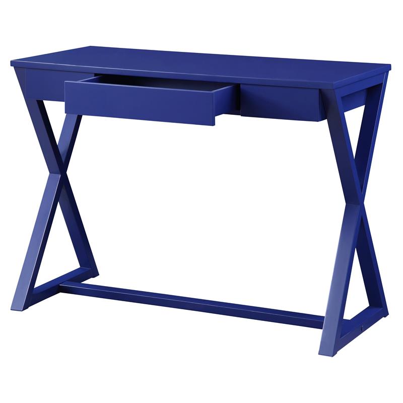 ACME Nalo Wooden 1-Drawer Writing Desk with X-Shaped Base in Twilight Blue