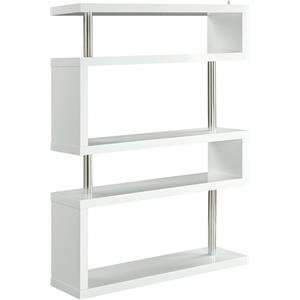 acme buck ii wooden bookcase with steel support pillar in white high gloss