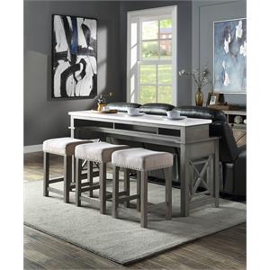 acme wandella wooden counter dining set in white and weathered gray