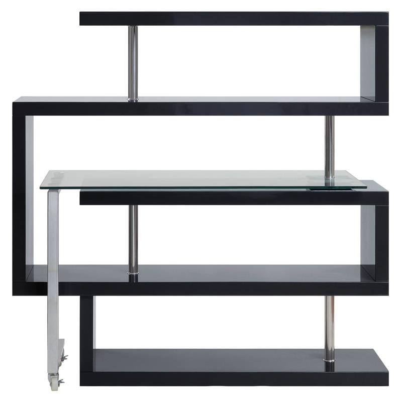 ACME Buck II Glass Top Writing Desk in Chrome and Black High Gloss