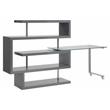 ACME Buck II Glass Top Writing Desk in Chrome and Gray High Gloss