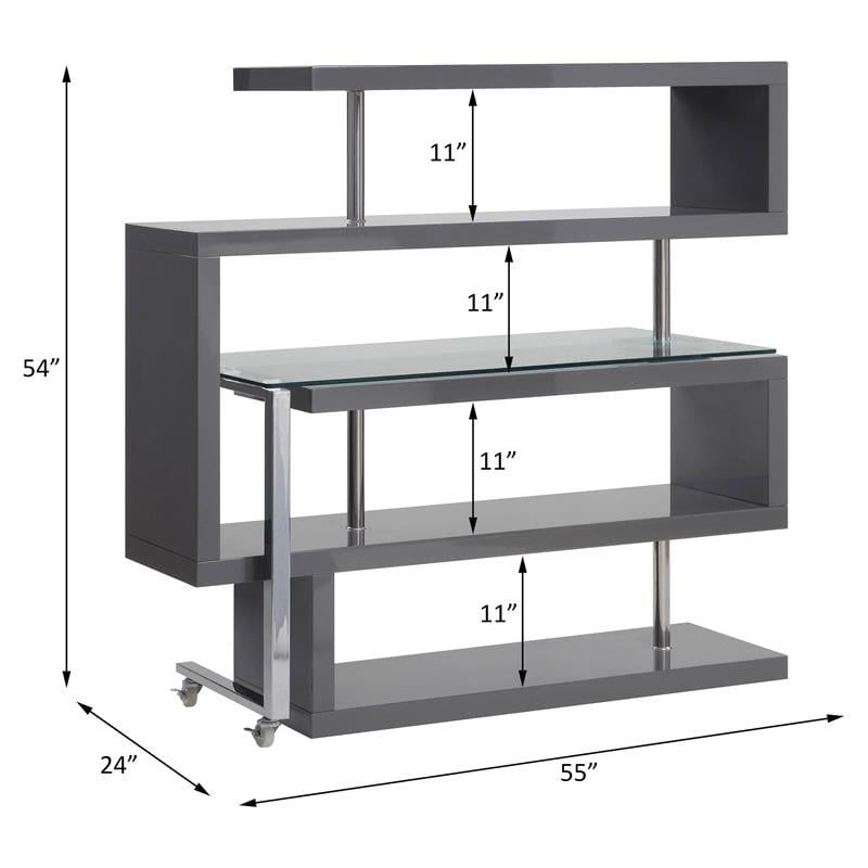 ACME Buck II Glass Top Writing Desk in Chrome and Gray High Gloss