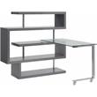 ACME Buck II Glass Top Writing Desk in Chrome and Gray High Gloss