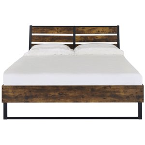 ACME Juvanth Eastern King Wooden Panel Bed in Oak and Black
