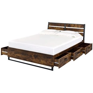 ACME Juvanth Eastern King Wooden Bed with Storage in Oak and Black