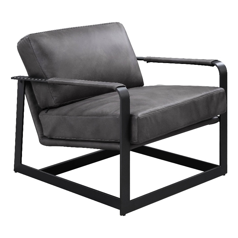 ACME Locnos Top Grain Leather Upholstered Accent Chair in Gray and Black