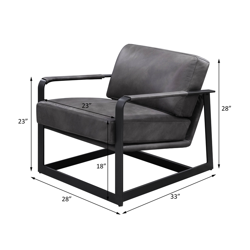 ACME Locnos Top Grain Leather Upholstered Accent Chair in Gray and Black