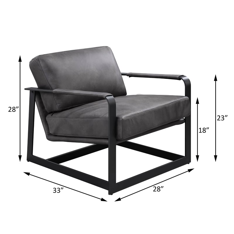 ACME Locnos Top Grain Leather Upholstered Accent Chair in Gray and Black