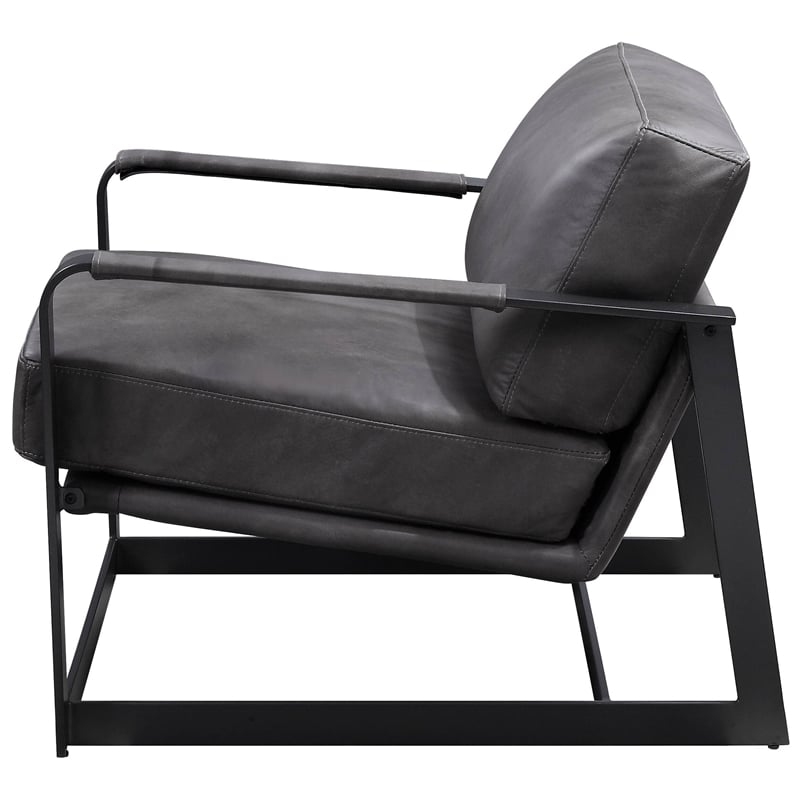 ACME Locnos Top Grain Leather Upholstered Accent Chair in Gray and Black