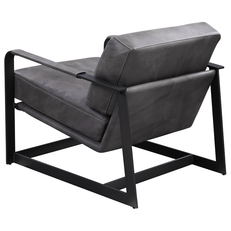ACME Locnos Top Grain Leather Upholstered Accent Chair in Gray and Black