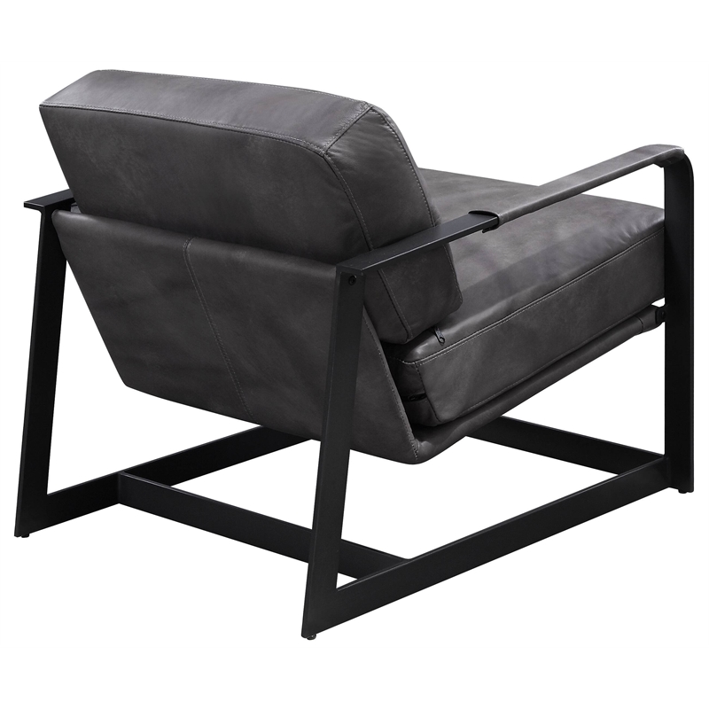 ACME Locnos Top Grain Leather Upholstered Accent Chair in Gray and Black