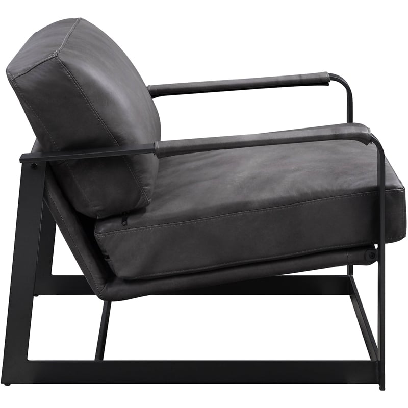ACME Locnos Top Grain Leather Upholstered Accent Chair in Gray and Black