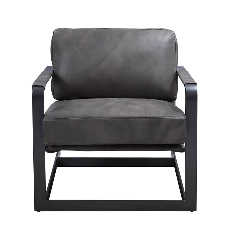 ACME Locnos Top Grain Leather Upholstered Accent Chair in Gray and Black