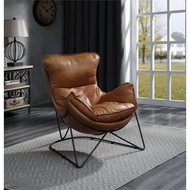 ACME Thurshan Accent Chair in Aperol Top Grain Leather and Black