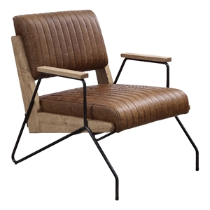 ACME Eacnlz Upholstered Accent Chair in Cocoa Top Grain Leather and Matt Iron