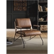 ACME Eacnlz Upholstered Accent Chair in Cocoa Top Grain Leather and Matt Iron