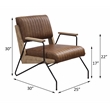 ACME Eacnlz Upholstered Accent Chair in Cocoa Top Grain Leather and Matt Iron