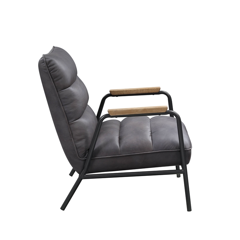 ACME Nignu Top Grain Leather Upholstered Accent Chair in Gray and Matt Iron