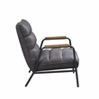 ACME Nignu Top Grain Leather Upholstered Accent Chair in Gray and Matt Iron