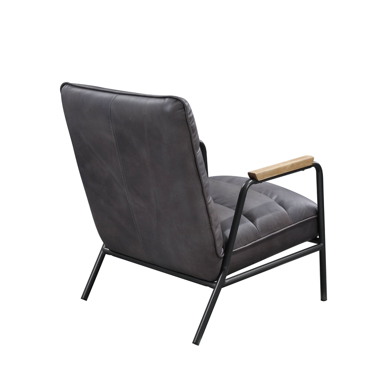 ACME Nignu Top Grain Leather Upholstered Accent Chair in Gray and Matt Iron