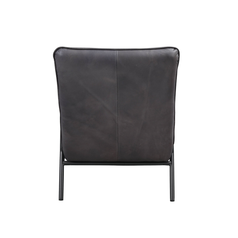 ACME Nignu Top Grain Leather Upholstered Accent Chair in Gray and Matt Iron