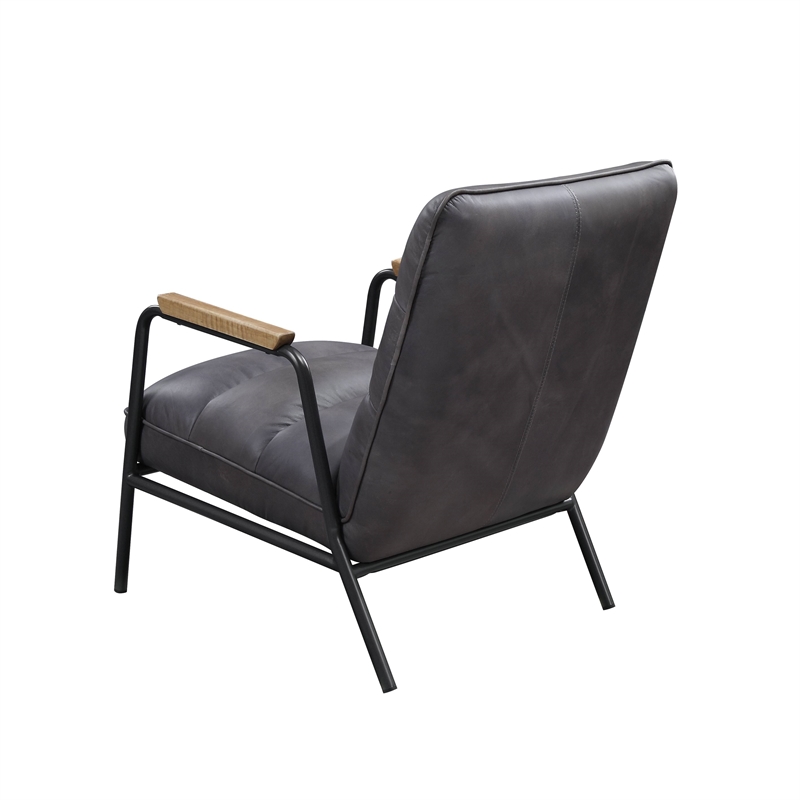 ACME Nignu Top Grain Leather Upholstered Accent Chair in Gray and Matt Iron