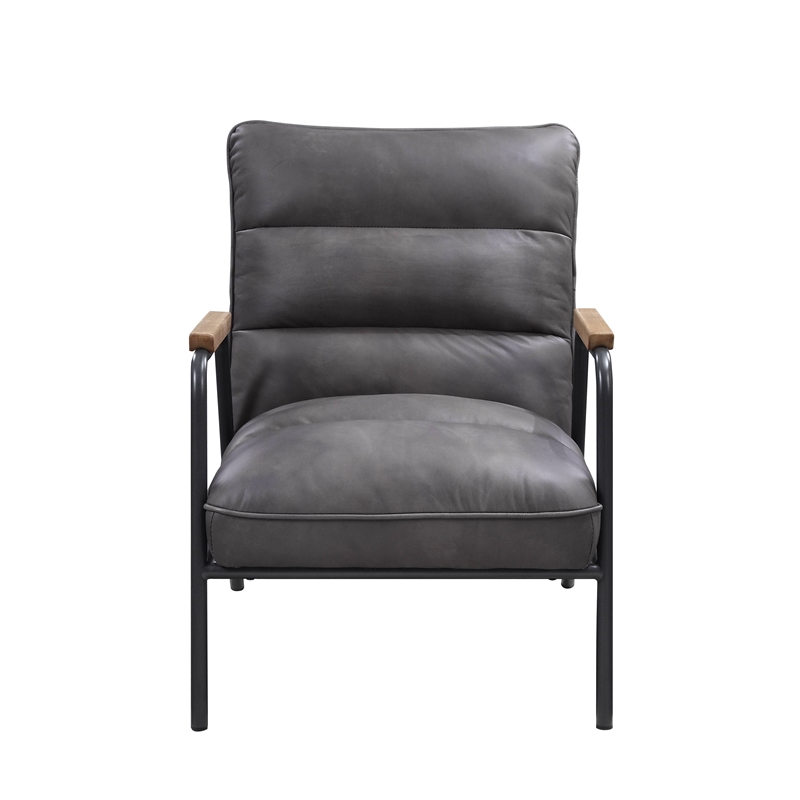ACME Nignu Top Grain Leather Upholstered Accent Chair in Gray and Matt Iron
