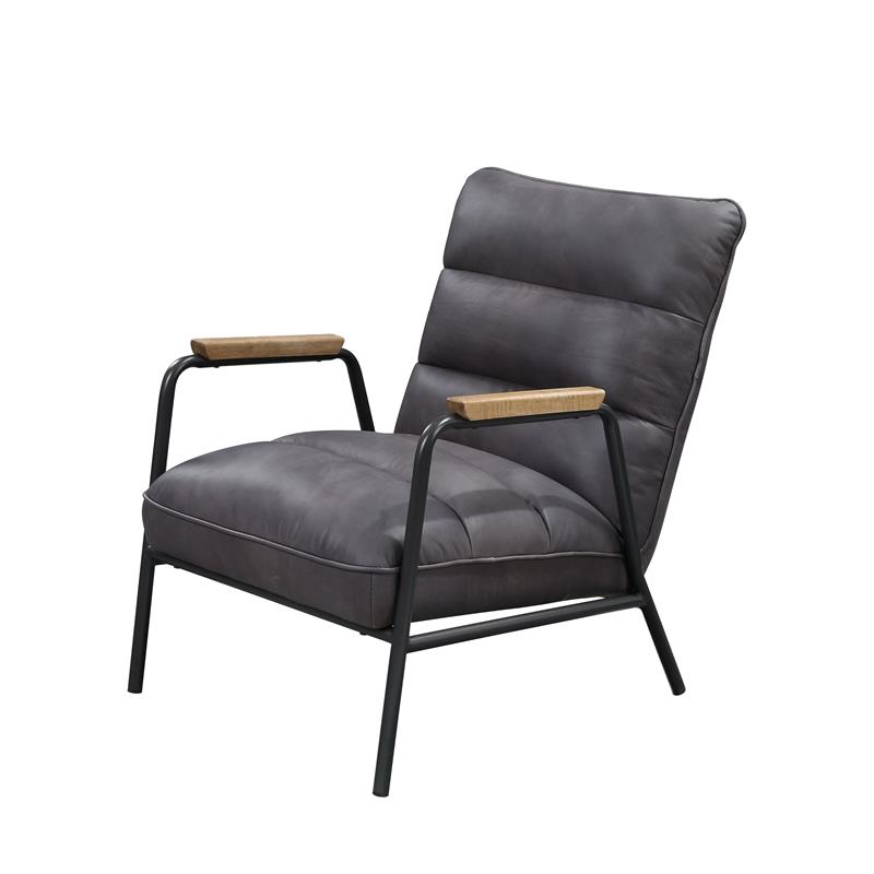 ACME Nignu Top Grain Leather Upholstered Accent Chair in Gray and Matt Iron