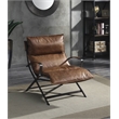 ACME Zulgaz Accent Chair in Cocoa Top Grain Leather and Matt Iron