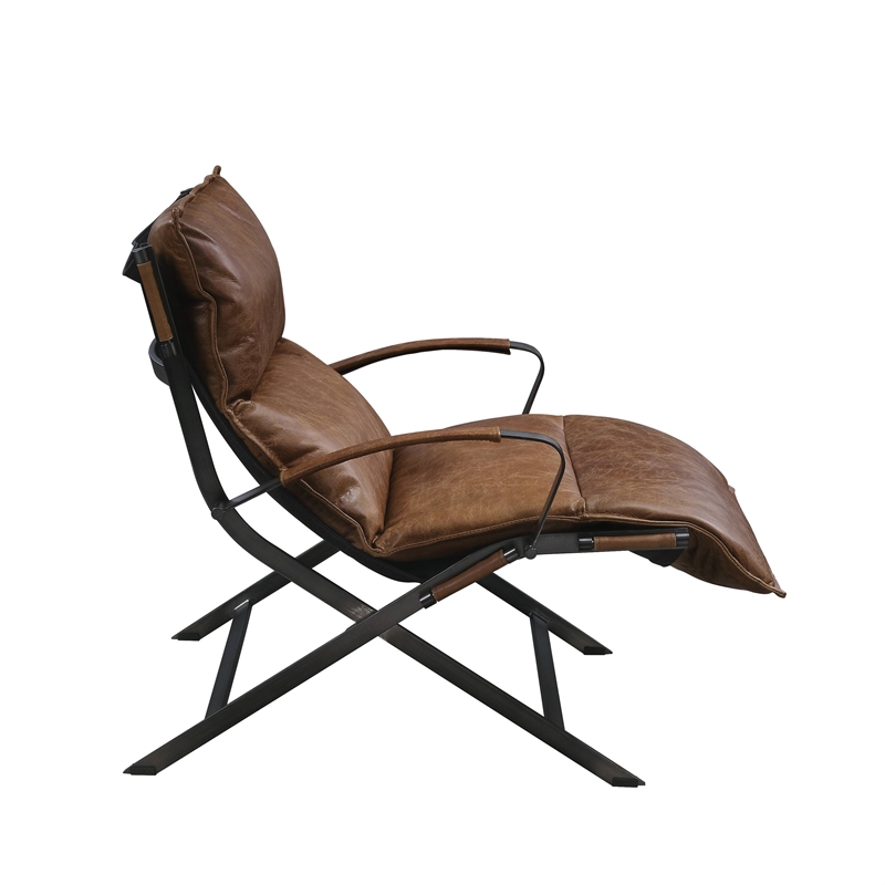 ACME Zulgaz Accent Chair in Cocoa Top Grain Leather and Matt Iron