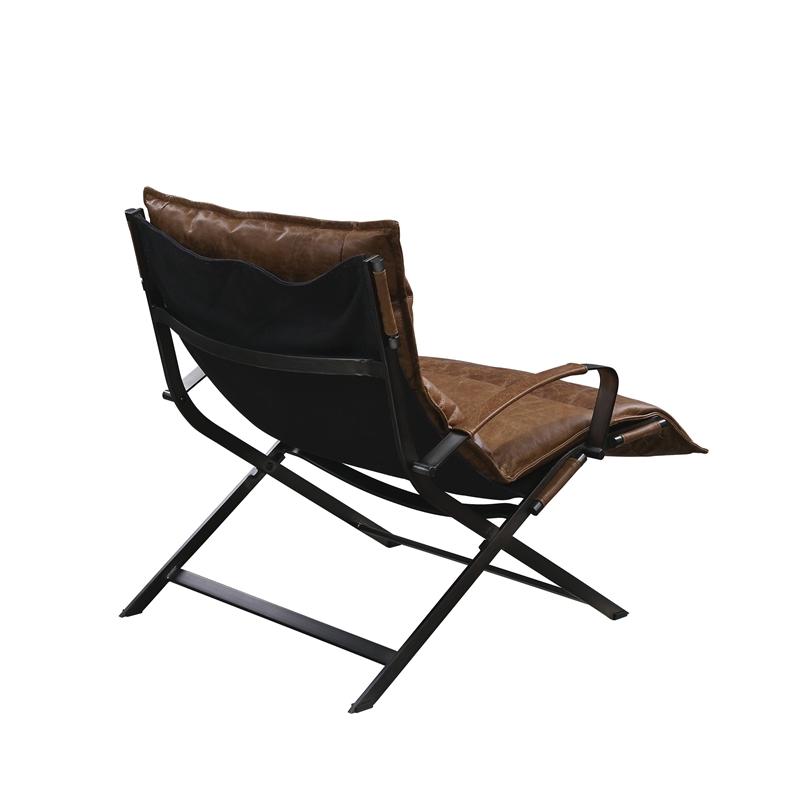ACME Zulgaz Accent Chair in Cocoa Top Grain Leather and Matt Iron