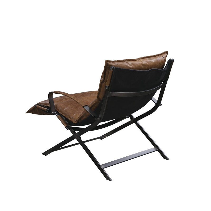 ACME Zulgaz Accent Chair in Cocoa Top Grain Leather and Matt Iron