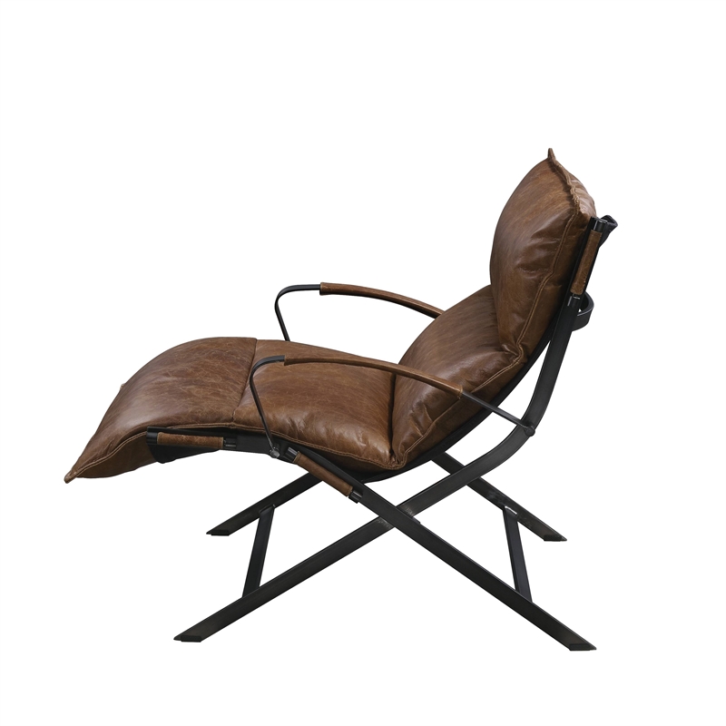 ACME Zulgaz Accent Chair in Cocoa Top Grain Leather and Matt Iron