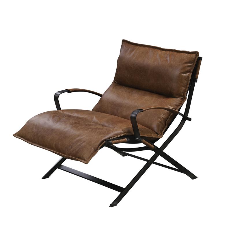 ACME Zulgaz Accent Chair in Cocoa Top Grain Leather and Matt Iron