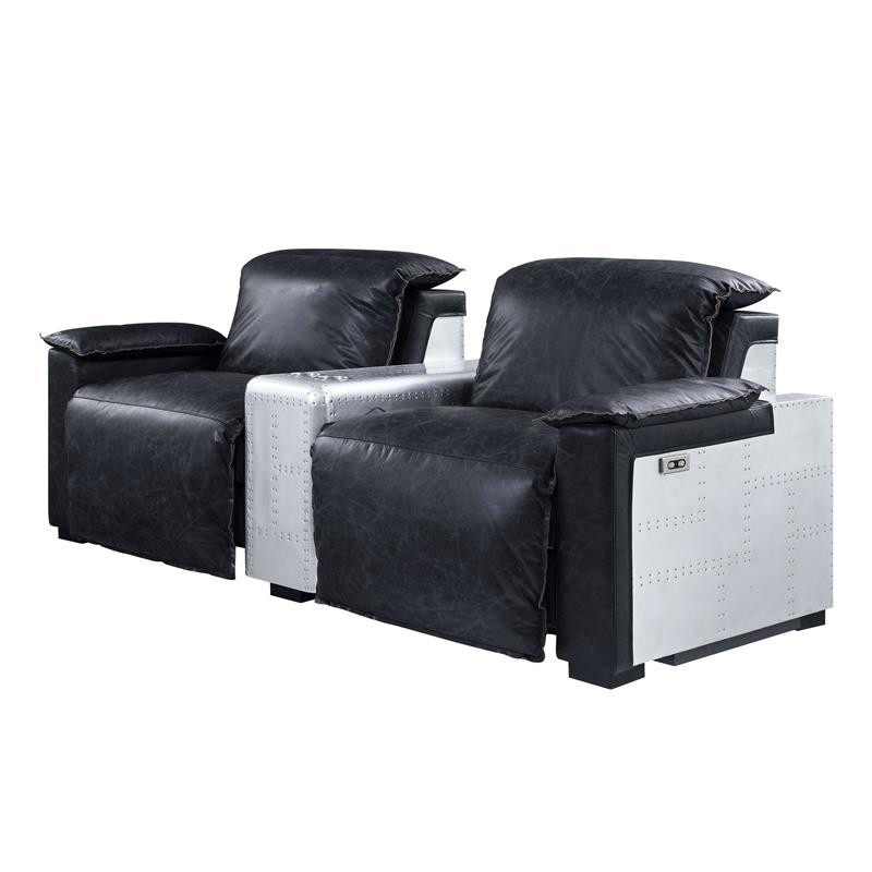 ACME Misezon Power Recliner in Black Top Grain Leather & Aluminum
