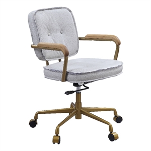 acme siecross office chair with wooden arm in vintage white top grain leather