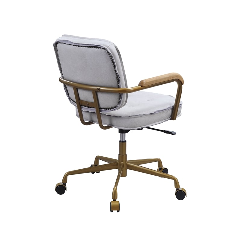 ACME Siecross Office Chair with Wooden Arm in Vintage White Top Grain Leather